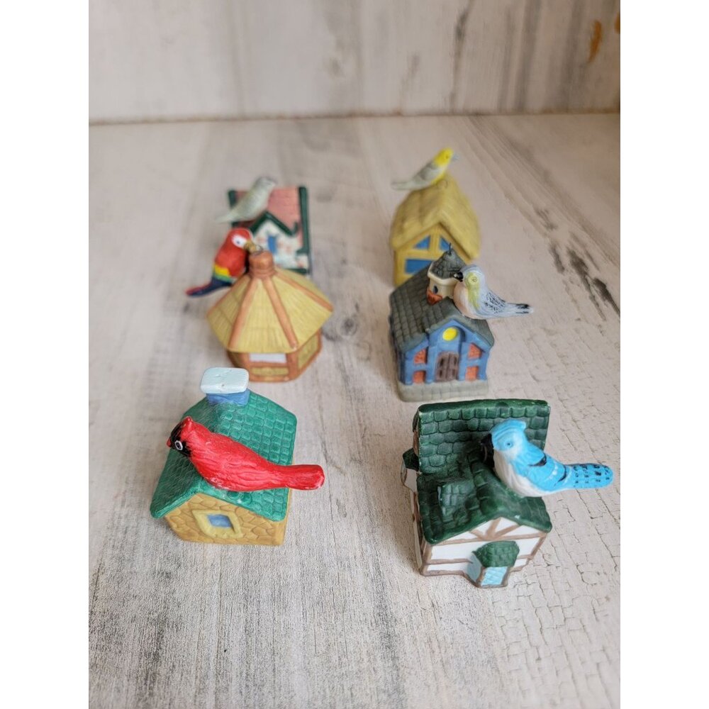 Bird miniature house ceramic vintage miniature ornament Xmas